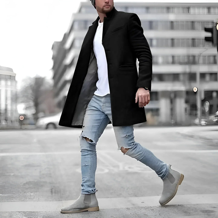 James Płaszcz Długi Męski – Elegancki Prochowiec z Ciepłej Wełny w Ponadczasowym Stylu