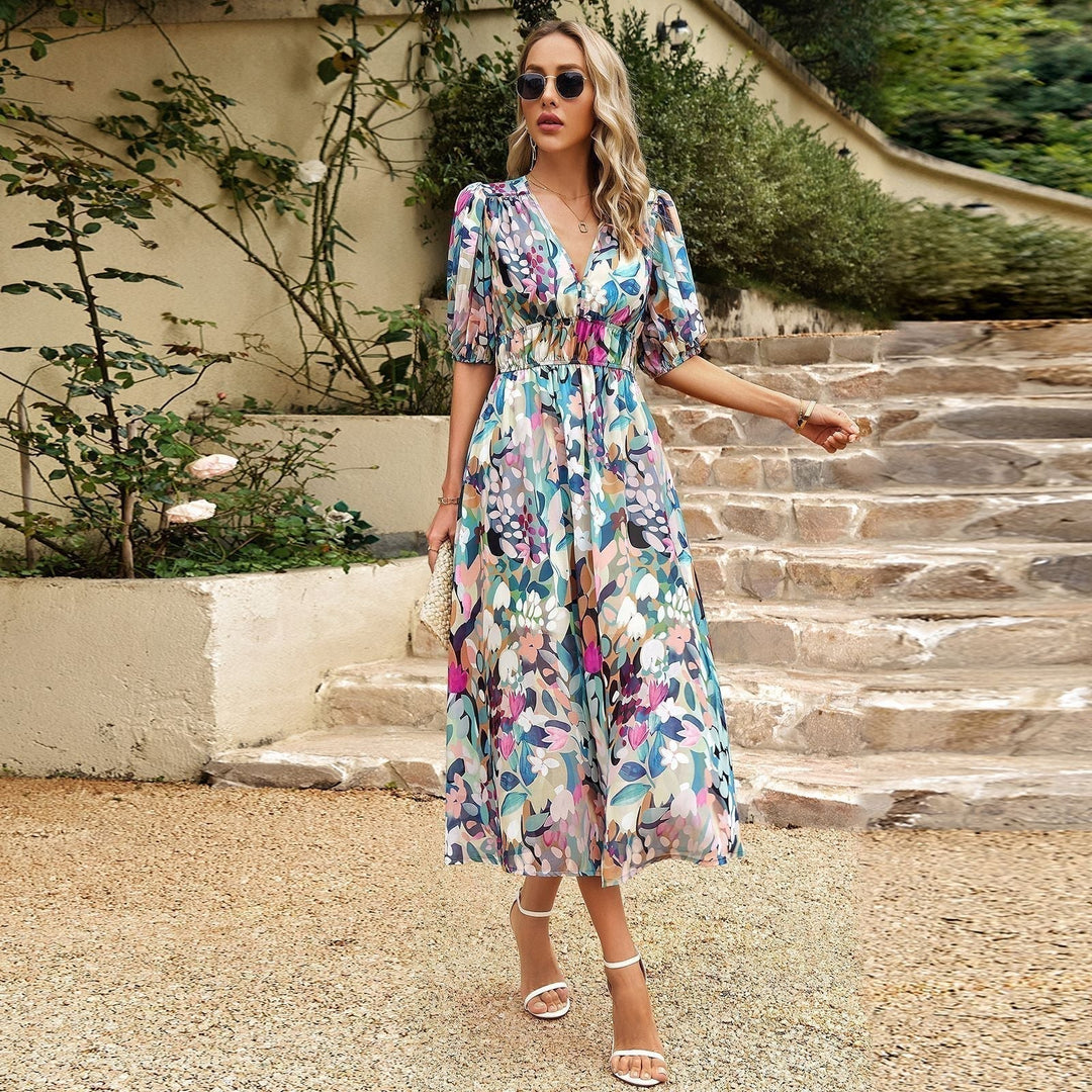 Fenna Sukienka Boho Damska – Elegancka Długa Sukienka w Kwiaty z Zwiewnym Krojem