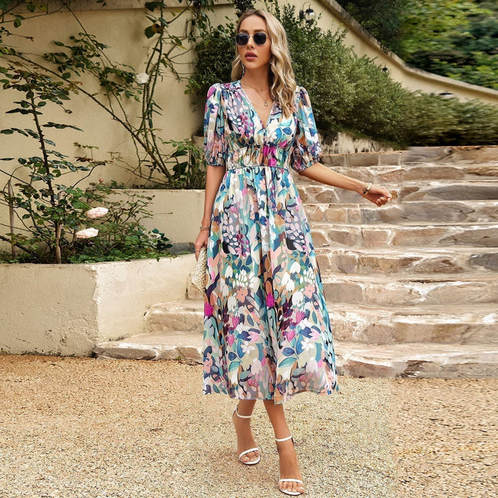 Fenna Sukienka Boho Damska – Elegancka Długa Sukienka w Kwiaty z Zwiewnym Krojem