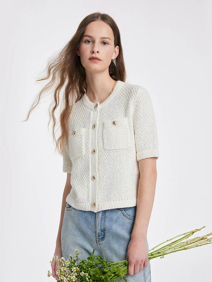 Sari Damski Sweter Kardigan – Swobodny Chic z Zatrzaskiem i Kieszeniami na Piersiach