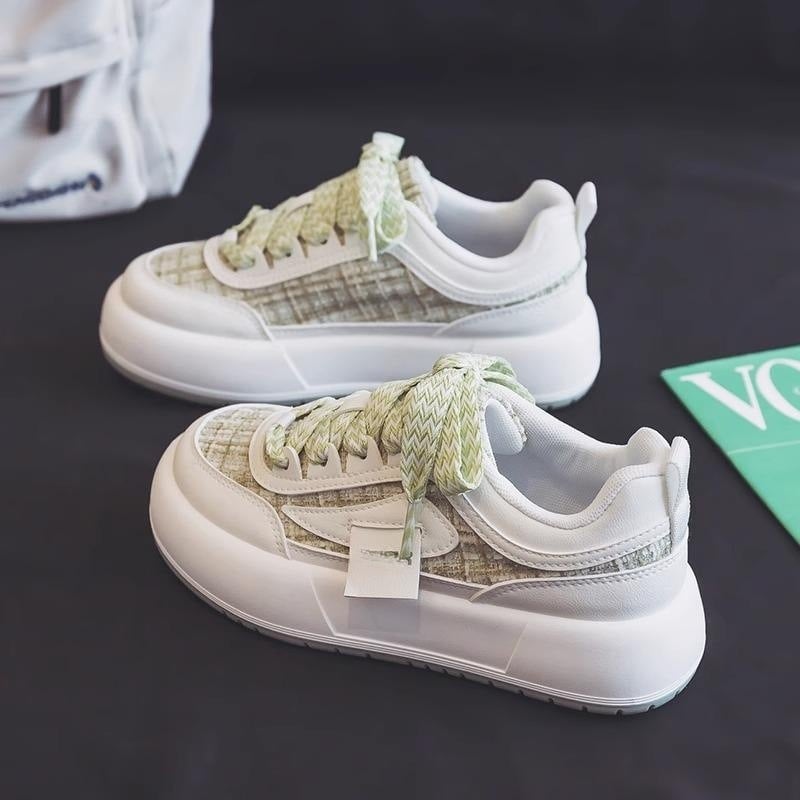 Anna Sneakersy Damskie – Niskie Trampki z Płótna z Grubą Podeszwą i Wygodnym Krojem