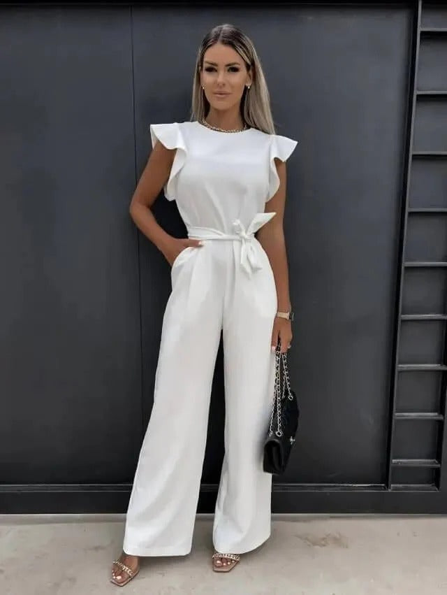 Jessy Kombinezon Damski – Luźny Jumpsuit z Rękawami Motylkowymi i Pasek Podkreślający Talię