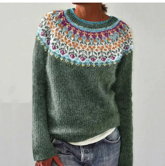 Silvia | Sweter w retro paski z kolorowym wzorem
