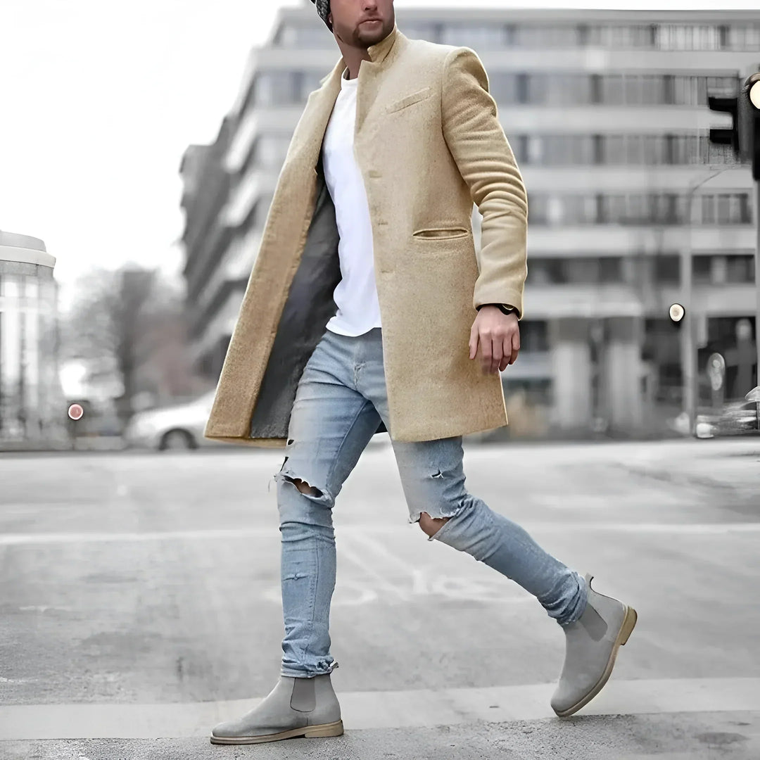 James Płaszcz Długi Męski – Elegancki Prochowiec z Ciepłej Wełny w Ponadczasowym Stylu