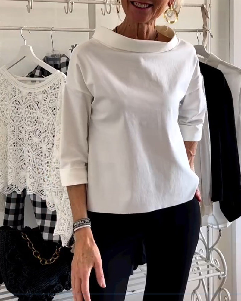 Tahlia | Elegancka Casualna Bluzka z Wysokim Kołnierzem i Długim Rękawem