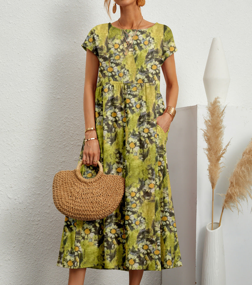 Sukienka Midi Damska Frances – Elegancka Sukienka w Kwiaty z Oddychającego Materiału o Kobiecym Kroju