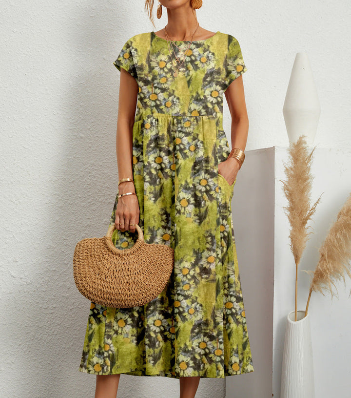 Sukienka Midi Damska Frances – Elegancka Sukienka w Kwiaty z Oddychającego Materiału o Kobiecym Kroju