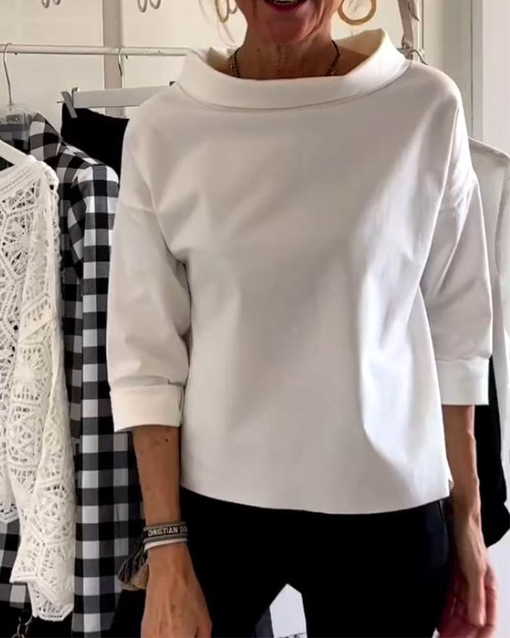 Tahlia | Elegancka Casualna Bluzka z Wysokim Kołnierzem i Długim Rękawem