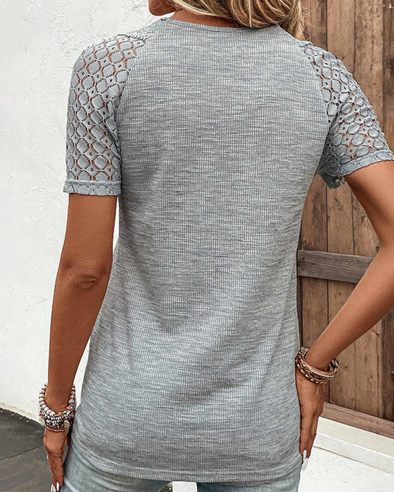 T-shirt Damski Chandy z Koronkowymi Detalami – Lekka Bawełna z Krótkim Rękawem na Wiosnę i Lato