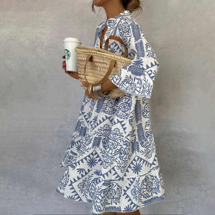 Anastasia Sukienka Maxi Damska – Letnia Sukienka Boho z Dekoltem w Serek i Zwiewnym Kwiatowym Printem
