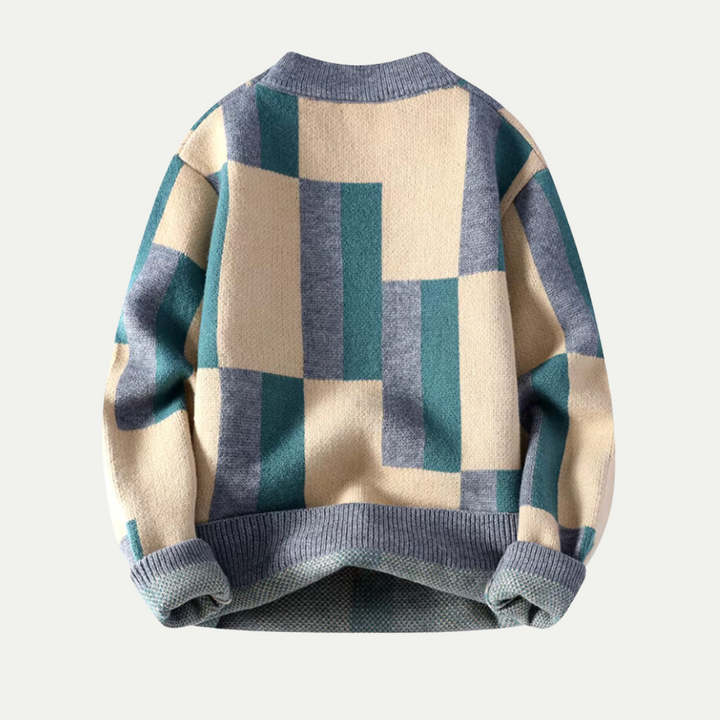 David Męski Sweter z Wełny Merynosów – Stylowy Sweter w Kratę z Golfem & Luźnym Krojem