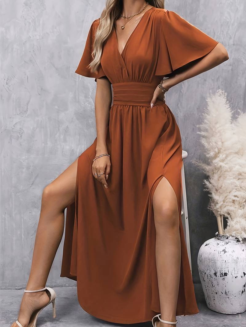 Sukienka Venice Damska Elegancka – Falisty dekolt i plisowana talia dla kobiecego, szykownego stylu