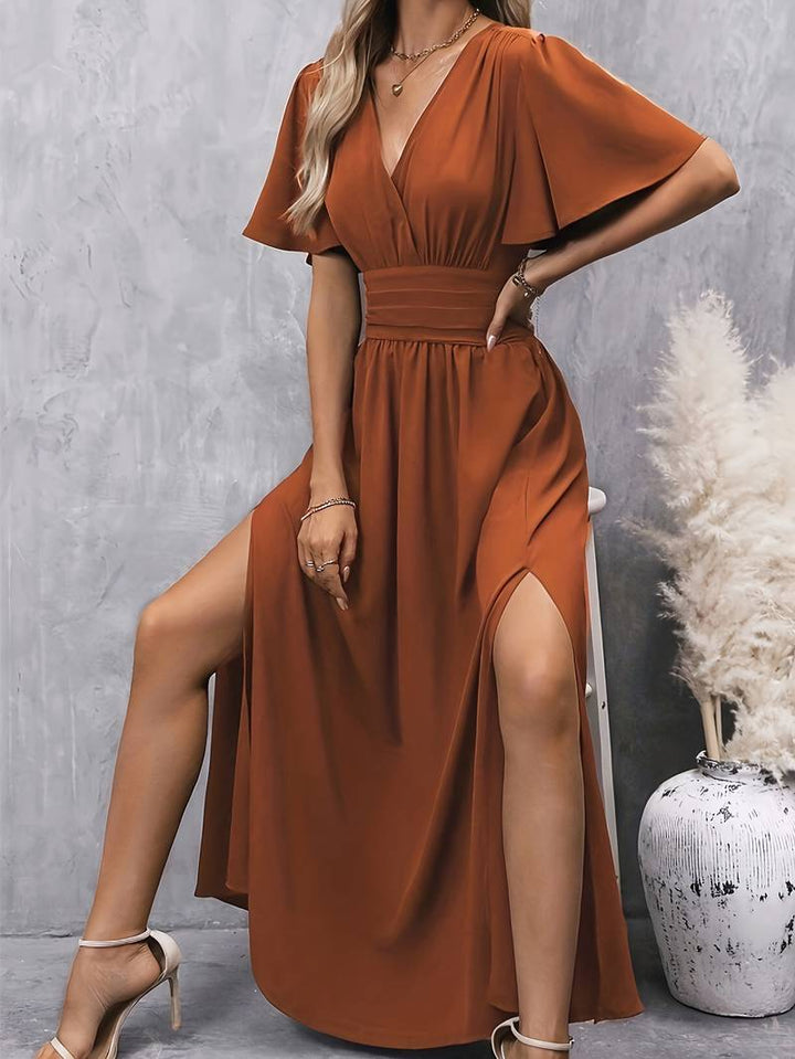 Sukienka Venice Damska Elegancka – Falisty dekolt i plisowana talia dla kobiecego, szykownego stylu