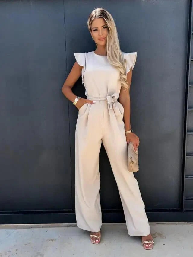 Jessy Kombinezon Damski – Luźny Jumpsuit z Rękawami Motylkowymi i Pasek Podkreślający Talię