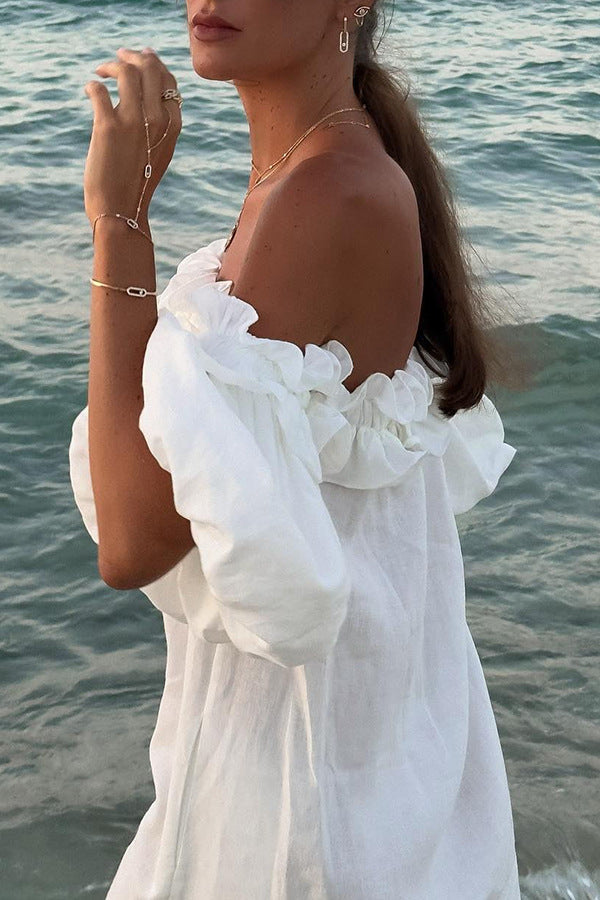 Valentina Sukienka Maxi Damska – Bawełniana Boho Sukienka z Odsłoniętymi Ramionami, Falbanami & Dekoltem Bardot