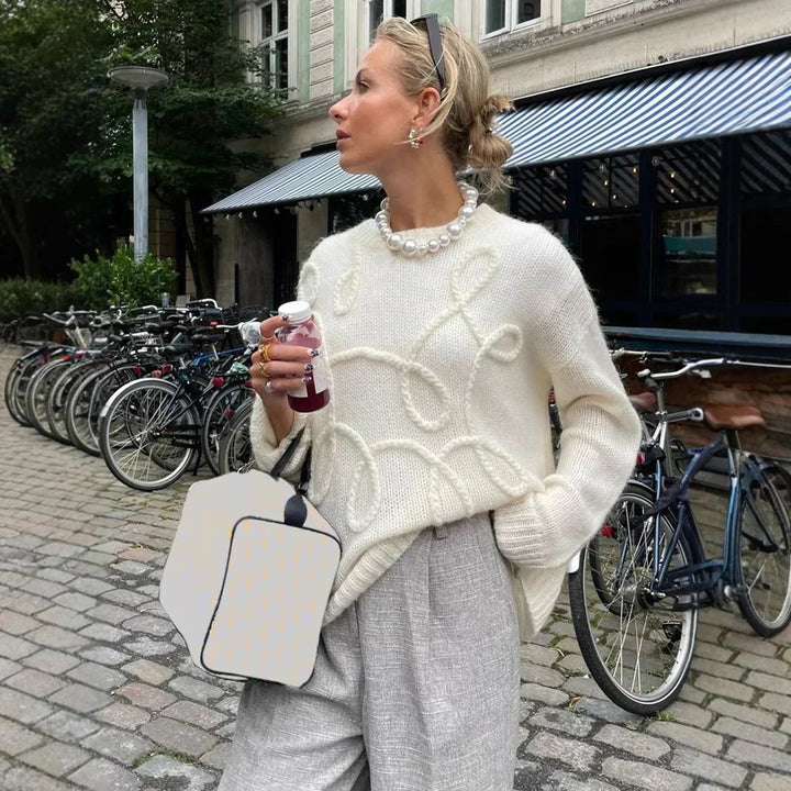 Elodie Sweter Damski – Miękki i Elegancki Sweter z Okrągłym Dekoltem i Wygodnymi Długimi Rękawami