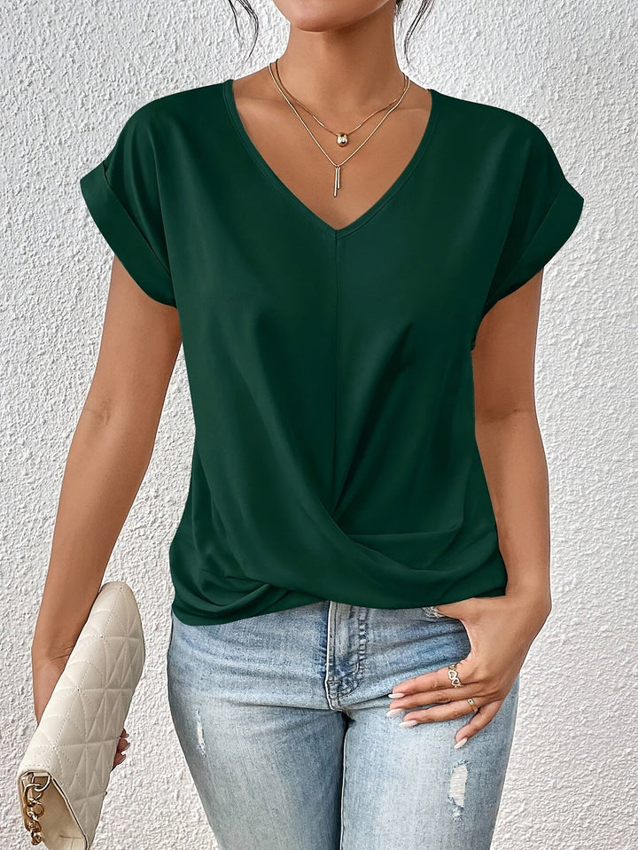 Yasmine Damski Top – Dekolt w Serek z Detalem Węzła, Eleganckie Drapowanie i Komfortowy Krój