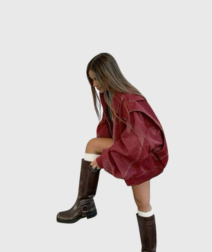 Faye | Casual Oversized Kurtka Skórzana
