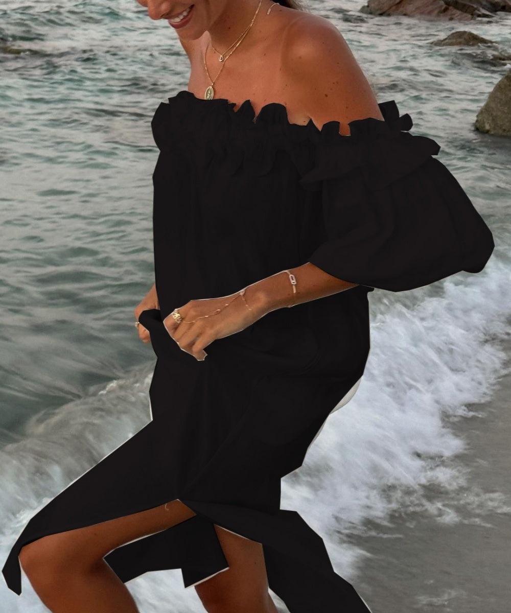 Valentina Sukienka Maxi Damska – Bawełniana Boho Sukienka z Odsłoniętymi Ramionami, Falbanami & Dekoltem Bardot