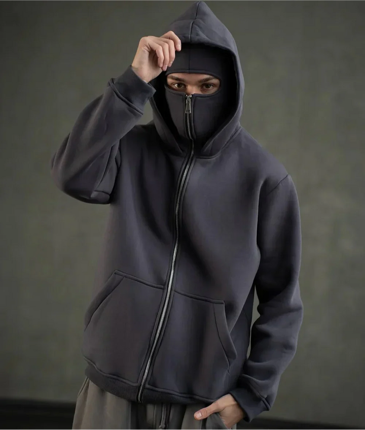 Max Męska Bluza Balaclava – Bluza z Pełnym Zamkiem, Ochroną Twarzy i Miejskim Stylem