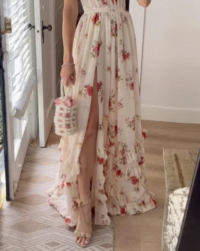Dayana Sukienka Damska – Elegancka Sukienka Maxi w Kwiatowy Wzór o Zwiewnym Kroju i Ponadczasowym Stylu