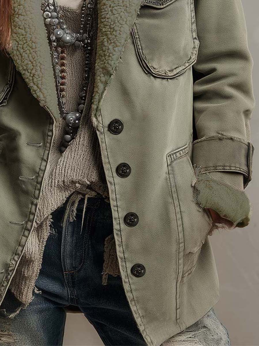 Zinniah | Kurtka robocza inspirowana stylem vintage z wykończeniem Sherpa