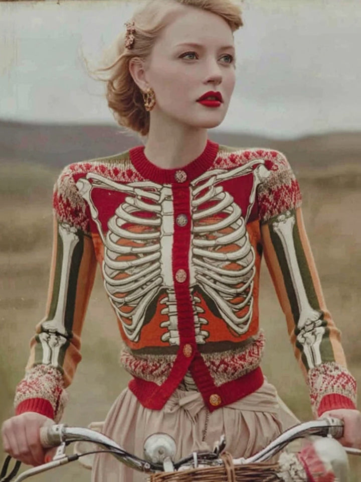 Sabella | Artystyczny kardigan vintage z guziczkami inspirowany szkieletem