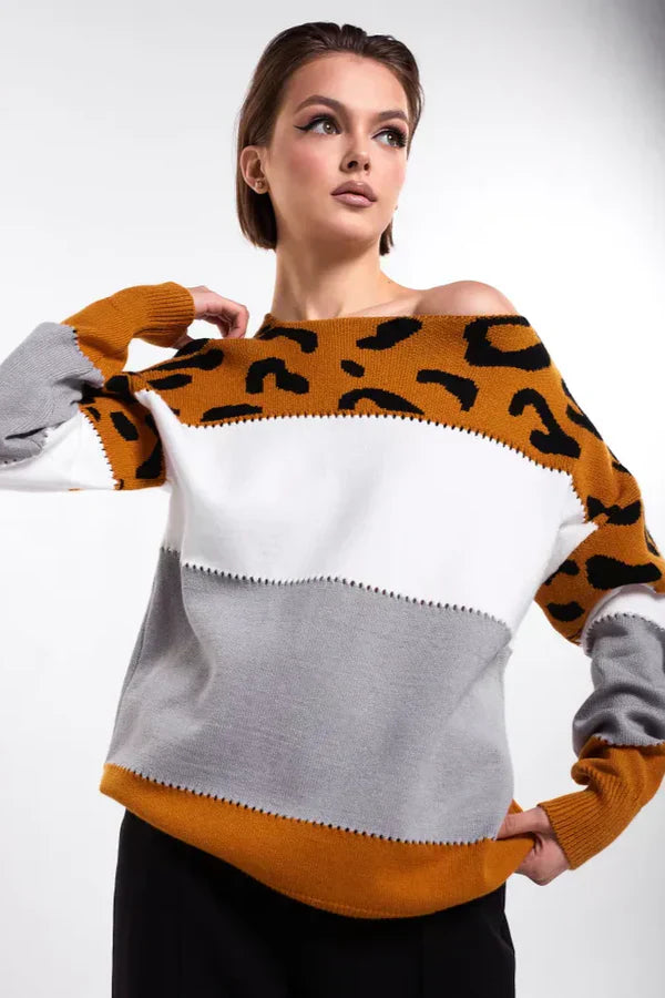 Alianna Sweter Damski – Miękka i Wygodna Bluza Polarowa w Panterkę na Casualowy Styl