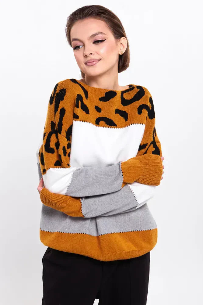 Alianna Sweter Damski – Miękka i Wygodna Bluza Polarowa w Panterkę na Casualowy Styl