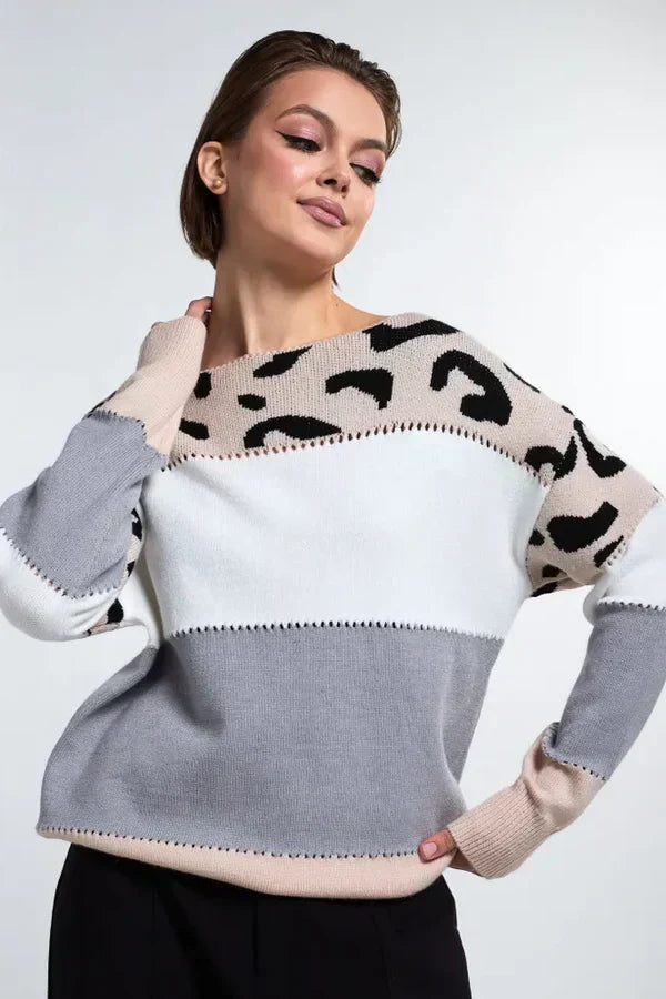 Alianna Sweter Damski – Miękka i Wygodna Bluza Polarowa w Panterkę na Casualowy Styl