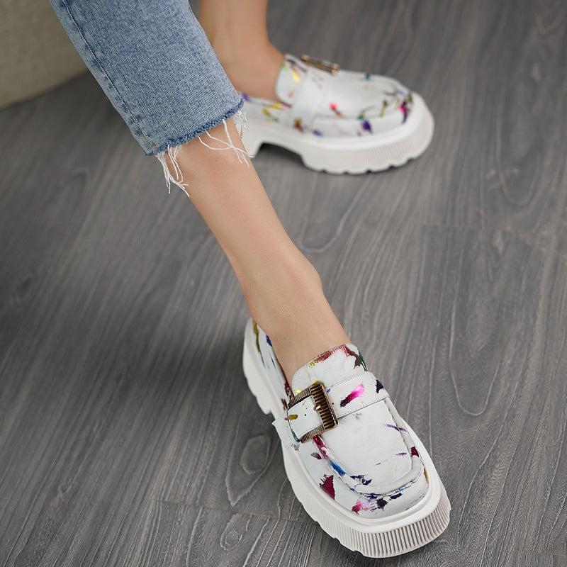 Stella Buty Damskie – Ażurowe Mokasyny na Platformie z Klamrą i Wygodną Gumową Podeszwą