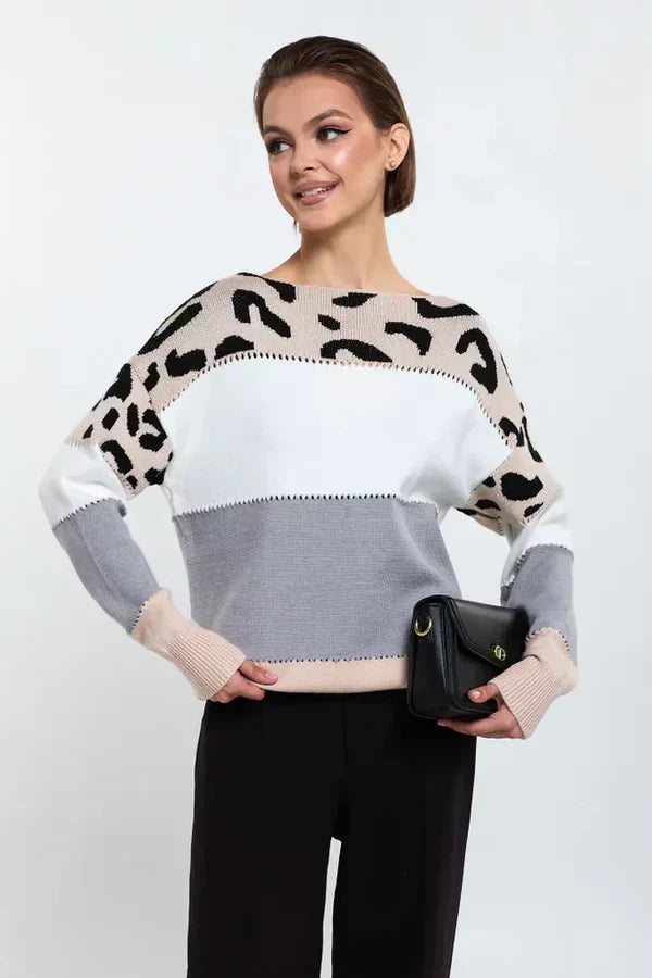 Alianna Sweter Damski – Miękka i Wygodna Bluza Polarowa w Panterkę na Casualowy Styl