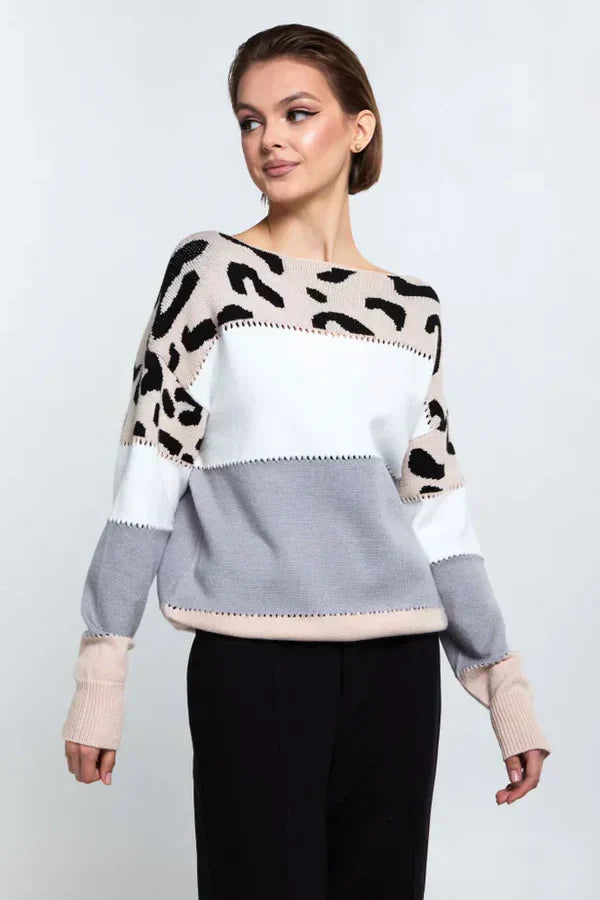 Alianna Sweter Damski – Miękka i Wygodna Bluza Polarowa w Panterkę na Casualowy Styl