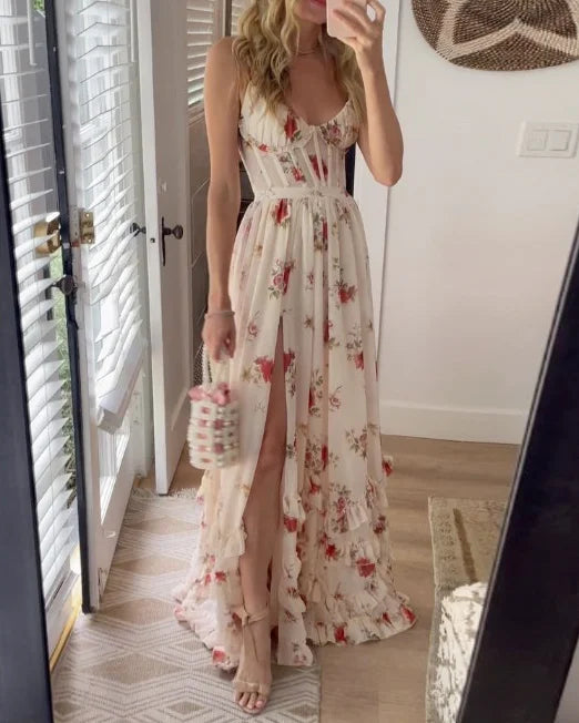 Dayana Sukienka Damska – Elegancka Sukienka Maxi w Kwiatowy Wzór o Zwiewnym Kroju i Ponadczasowym Stylu