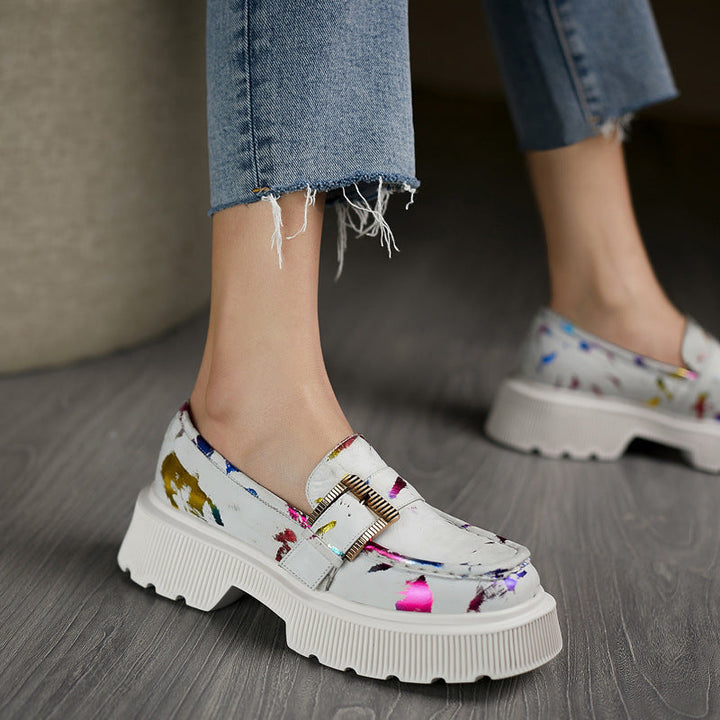 Stella Buty Damskie – Ażurowe Mokasyny na Platformie z Klamrą i Wygodną Gumową Podeszwą