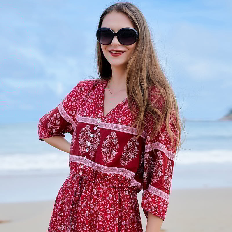Kayla Sukienka Damska Maxi – Kwiatowa Sukienka Plus Size z Dekoltem w Serek, Długimi Rękawami i Asymetrycznym Dołem