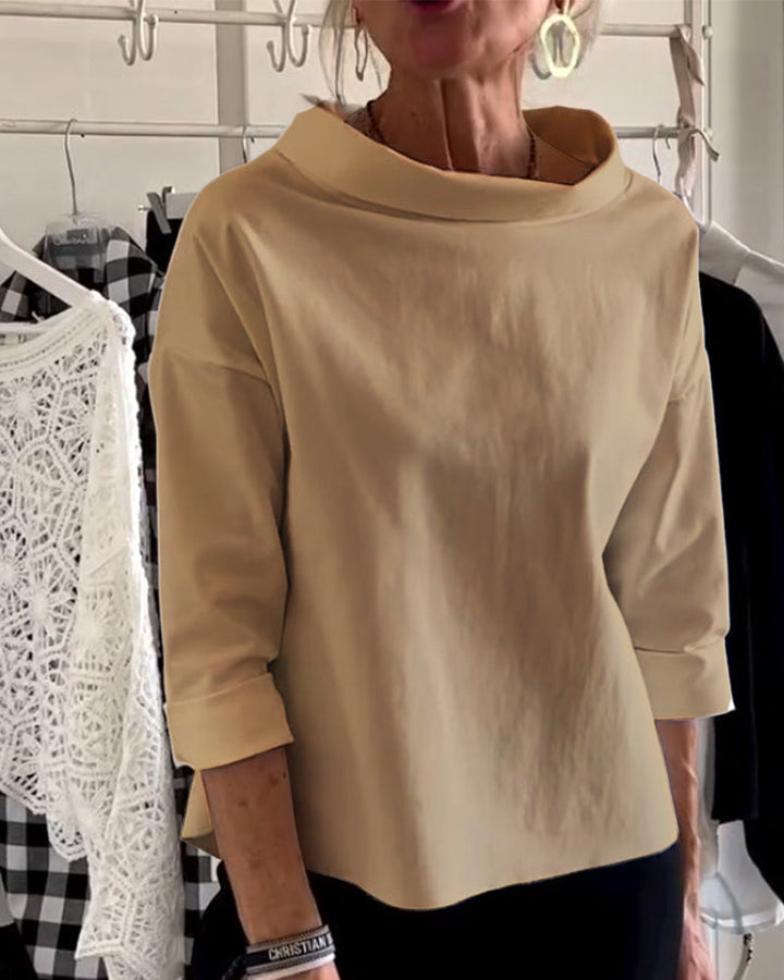 Tahlia | Elegancka Casualna Bluzka z Wysokim Kołnierzem i Długim Rękawem