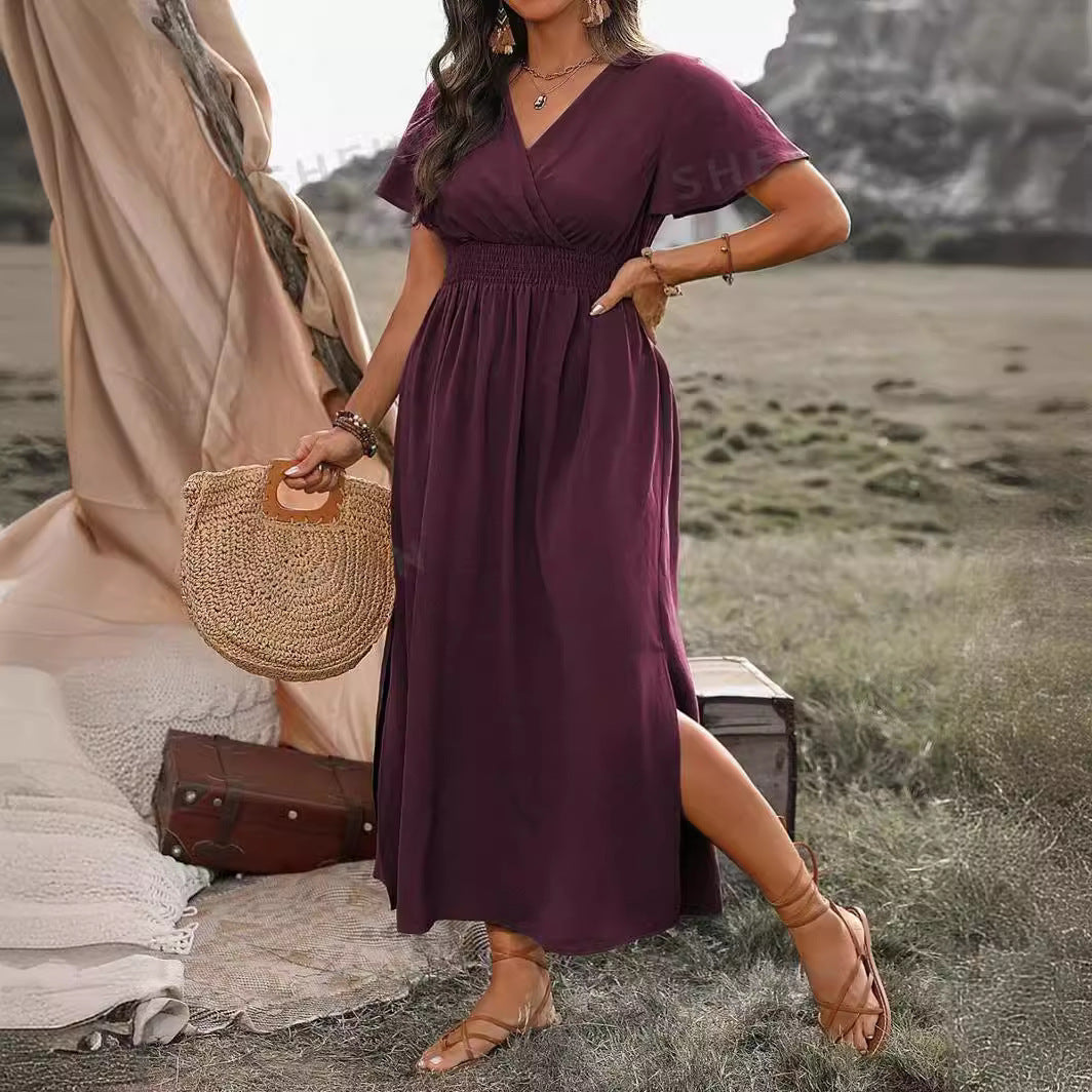 Vanessa Sukienka Maxi Damska – Długa Czarna Sukienka z Marszczoną Talią i Eleganckim, Zwiewnym Krojem
