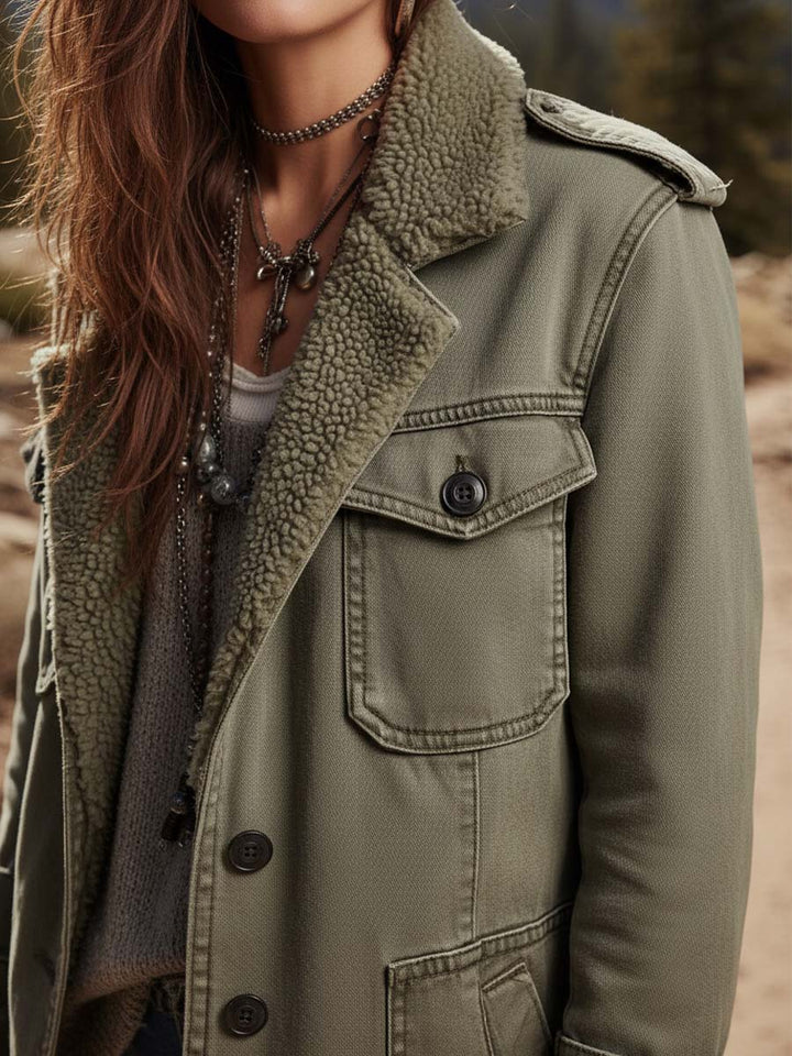 Zinniah | Kurtka robocza inspirowana stylem vintage z wykończeniem Sherpa