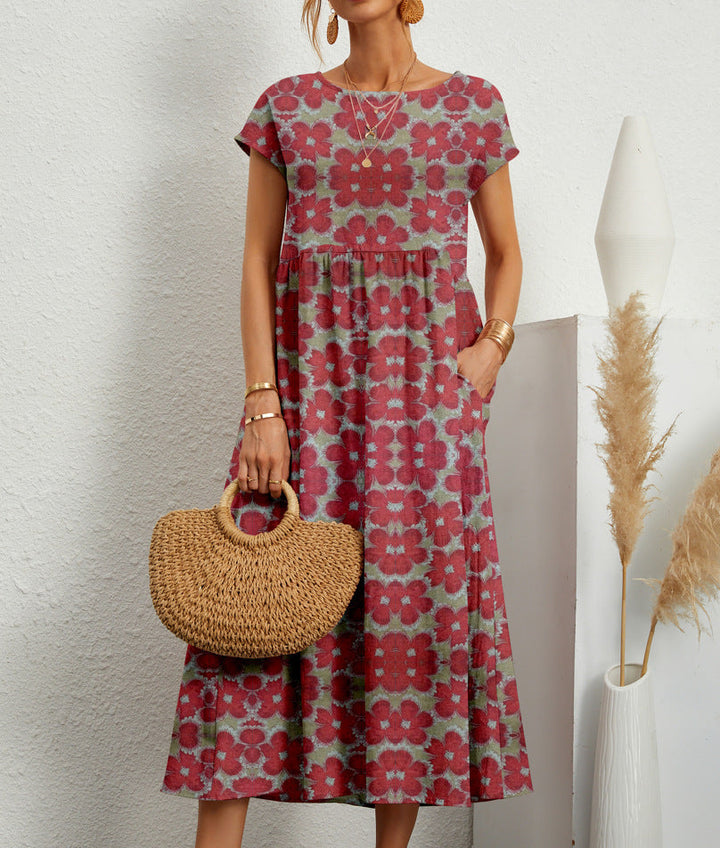 Sukienka Midi Damska Frances – Elegancka Sukienka w Kwiaty z Oddychającego Materiału o Kobiecym Kroju