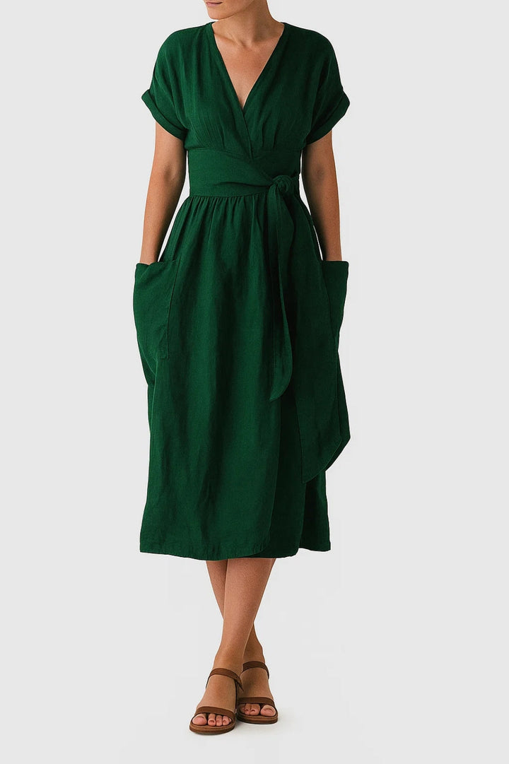 Lottie Sukienka Kopertowa z Lnu – Elegancka Sukienka z Naturalnego Lnu, Świeża i Wygodna