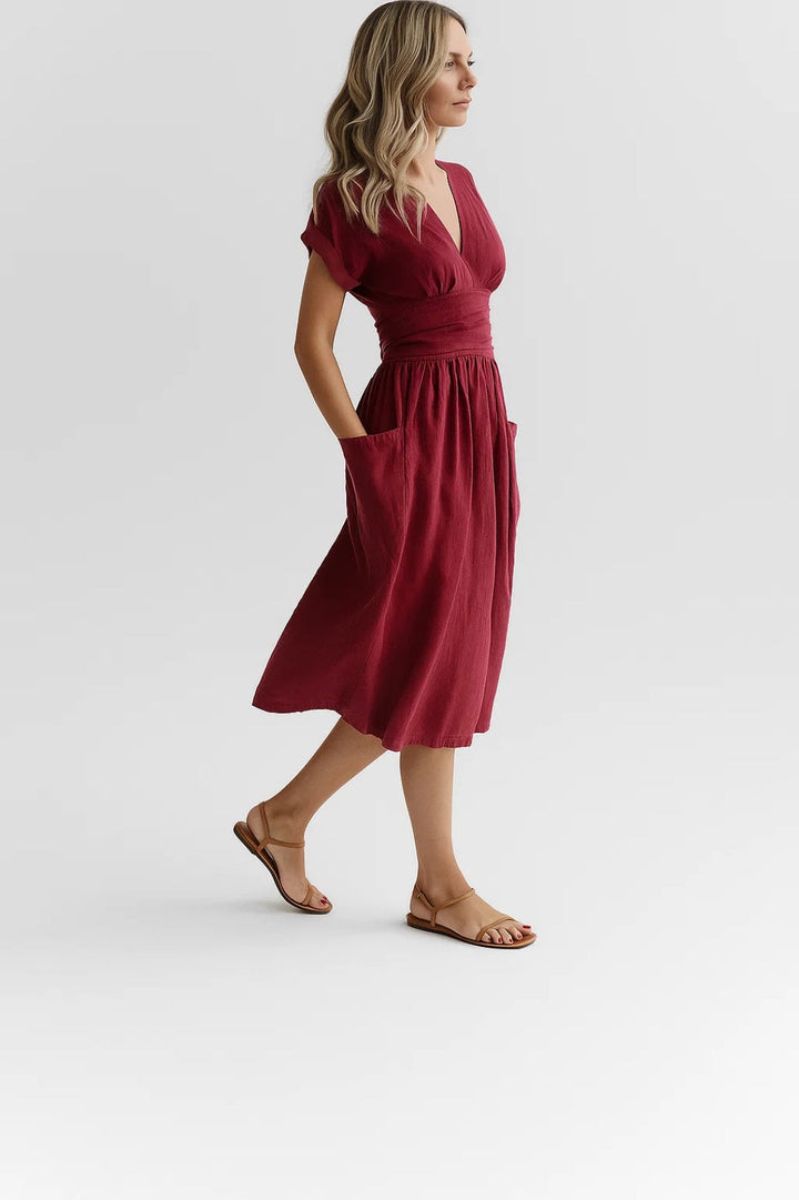 Lottie Sukienka Kopertowa z Lnu – Elegancka Sukienka z Naturalnego Lnu, Świeża i Wygodna