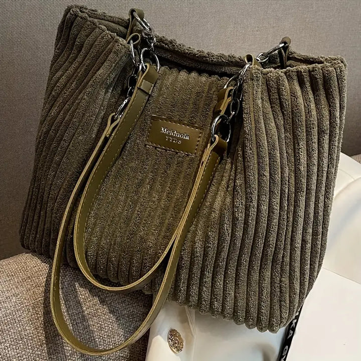 Amanda Damska Shopperka – Stylowa Torba Sztruksowa z Pojemnym Wnętrzem & Regulowanym Paskiem