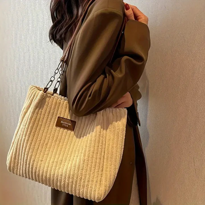 Amanda Damska Shopperka – Stylowa Torba Sztruksowa z Pojemnym Wnętrzem & Regulowanym Paskiem