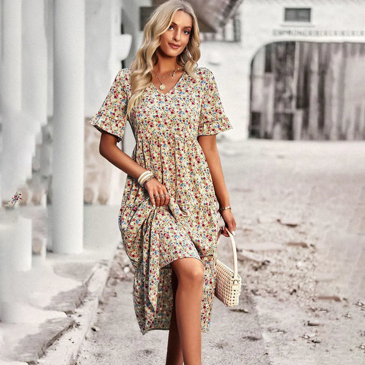 Celia Sukienka Damska Midi – Kwiatowa Sukienka Boho z Lekką Formą i Eleganckim Stylem