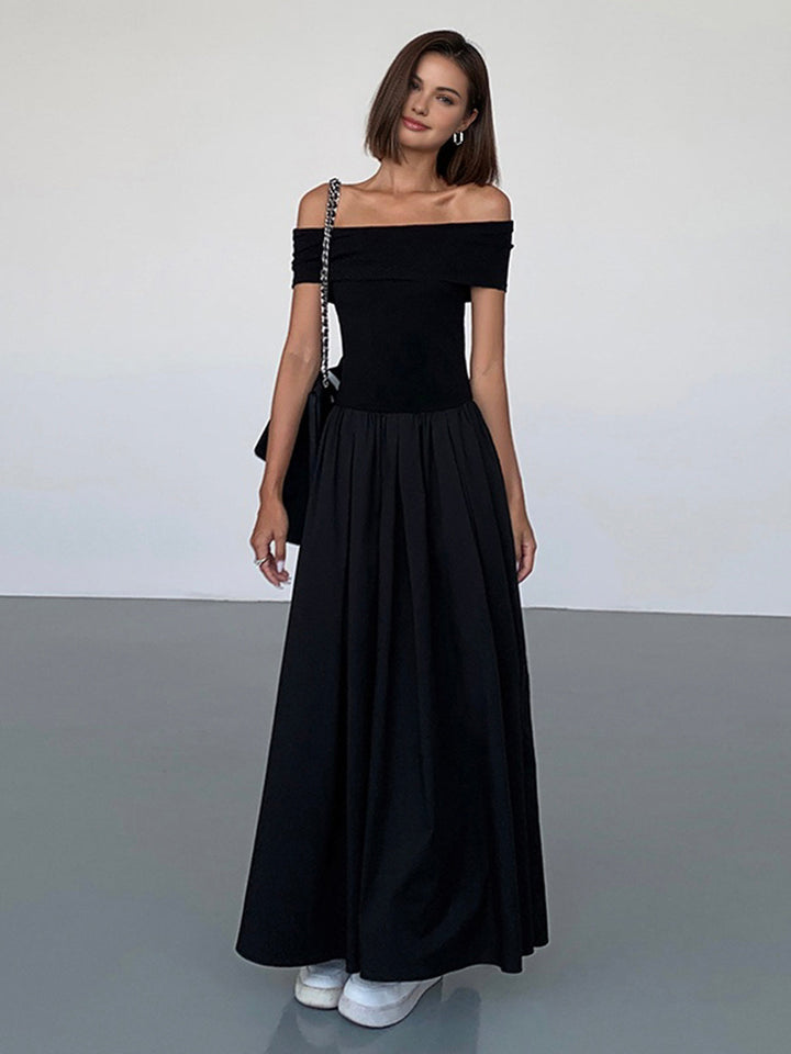Kisha Sukienka Damska Maxi – Elegancka Sukienka z Odsłoniętymi Ramionami i Zwiewną Plisowaną Spódnicą