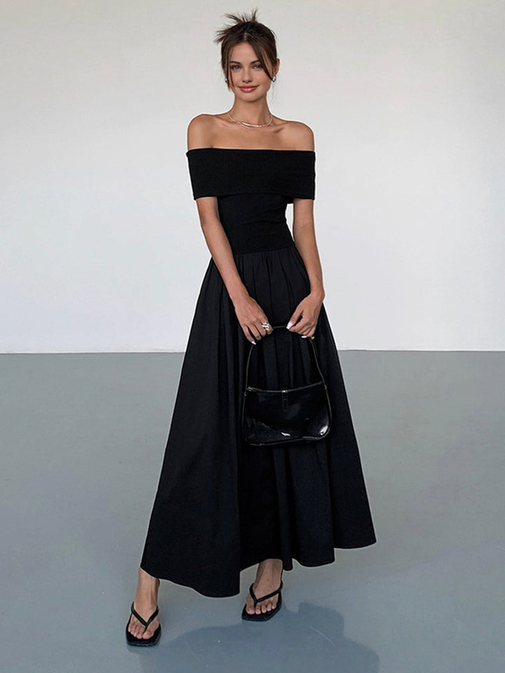 Kisha Sukienka Damska Maxi – Elegancka Sukienka z Odsłoniętymi Ramionami i Zwiewną Plisowaną Spódnicą