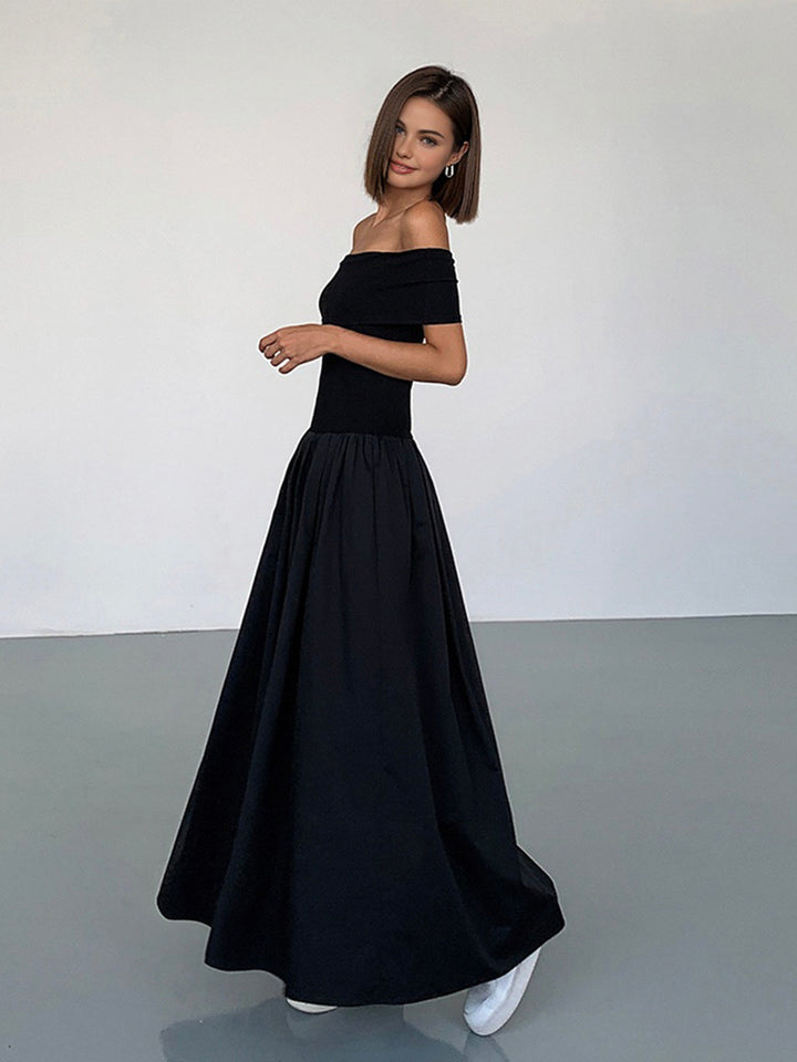Kisha Sukienka Damska Maxi – Elegancka Sukienka z Odsłoniętymi Ramionami i Zwiewną Plisowaną Spódnicą