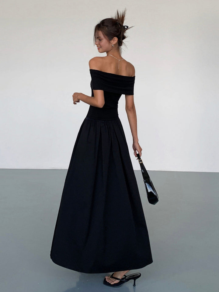Kisha Sukienka Damska Maxi – Elegancka Sukienka z Odsłoniętymi Ramionami i Zwiewną Plisowaną Spódnicą