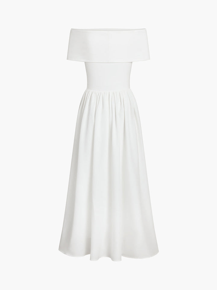 Kisha Sukienka Damska Maxi – Elegancka Sukienka z Odsłoniętymi Ramionami i Zwiewną Plisowaną Spódnicą